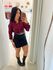 BLUSA CROPPED MANGA LONGA COM CINTO - VINHO
