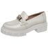 Sapato Mocassim Feminino Conforto Em Couro Off White Sola Tratorada com Metal Dourado
