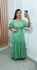 Vestido Estela Manga Dupla Babados Verde Sálvia Poá