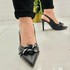 Salto Fino Slingbacks Com Corrente Preto - Salto 10 cm - Forma normal ( veja medidas abaixo) 