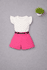 Conjunto Blusa de Brilho + Short Alfaiataria com Cinto Rosa