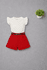 Conjunto Blusa De Brilho + Short Alfaiataria Com Cinto Vermelho 