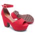 Sandália Feminina Salto Alto Grosso Meia Pata Tratorado Sintético Original Confortável Moderno Vermelho
