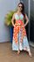 Vestido Midi Linho Estampa Rosto de Onça Azul com LARANJA