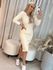 Vestido Canelado Biamar Com Decote Quadrado Bege