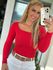 Blusa Canelada Com Decote Quadrado Vermelho 
