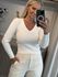 Blusa Canelada Com Decote V Off White 