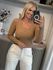 Blusa Canelada Com Decote V Caramelo 
