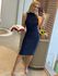 Vestido Biamar Midi Canelado Com Detalhe De Cava Azul Marinho 0110