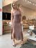 Vestido Le Bongã Tricô Longo De Um Ombro Só Vazado Marrom 0110