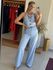 Conjunto Le bongã Top E Calça Wide Leg Azul Claro 0611