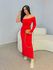 Vestido Longo Canelado Vermelho 