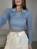 Blusa Tricot Gola Polo Azul