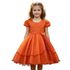 Vestido Laranja Infantil Menina Festa Glitter Perolas Elegante Com Babado