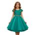 Vestido Juvenil Verde Curto Bordado Saia Lisa Com Cinto Dourado 