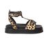 Sandália Helena Papete Flatform Animal Print Tornozeleira Onça