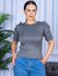 Camiseta Feminina Canelada Manga Princesa Cinza