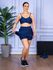 Conjunto Shorts Saia e Top Alça Costa Aberta Suplex Azul Marinho