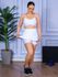 Conjunto Shorts Saia e Top Alça Costa Aberta Suplex Branco