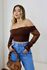Cropped Feminino Drapeado Tule Marrom