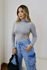 Body Feminino Manga Longa Costas Nua Cinza