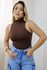 Blusa Feminina Gola Alta Cavada Marrom