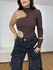 Body Feminino Canelado Assimétrico Marrom