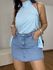 Short Saia Jeans Barra Desfiado Claro