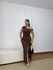Vestido Detalhe Ombro Longo Marrom