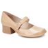 Sapato Boneca Salto Grosso Em Couro Bege Dual Comfort J.Gean