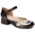 Sapato Boneca Salto Grosso Em Couro Preto e Prata Dual Comfort J.Gean