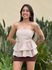 Blusa Doroti Sem Alças com Babados LISTRADO BEGE E BRANCO