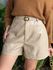 Shorts Couro Fake com Cinto CREME