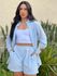 Conjunto Dani Camisa e Shorts LISTRA FINA AZUL CLARO COM BRANCO