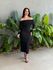 Vestido Midi Ombro a Ombro em Malha Ribana PRETO