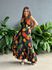 Vestido Longo Rafaela ESTAMPADO PRETO COM LARANJA