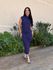 Vestido Midi Manga Curta em Malha Anarruga AZUL MARINHO