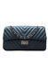 Bolsa Kiara Média Chevron Couro Azul Marinho Grafite
