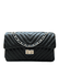 Bolsa Kiara Média Chevron Couro Preto com Ferragens Prata