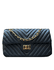 Bolsa Kiara Média Chevron Couro Azul Marinho com Ferragens Douradas