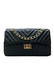 Bolsa Kiara Média Chevron Couro Preto com Ferragens Douradas