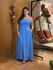 Vestido Longo Letícia em Tecido Linho Azul | Modelagem Casual com Fenda e Bolsos Laterais (36 ao 46)