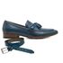Sapato Social Azul Sky Bambolim em Couro + Cinto de Couro