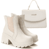 Kit Coturno Bota E Bolsa Tira Colo Couro Legítimo Off-White