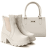 Kit Bota Botinha Coturno E Bolsa Lorena Couro Legítimo Off-White
