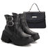 Kit Bota Chelsea Coturno Botinha E Bolsa Lorena Couro Legítimo Preto