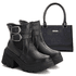 Kit Coturno Bota Chelsea E Bolsa Lorena Couro Legítimo Preto