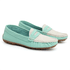 Mocassim Feminino Em Couro Bicolor Verde Água