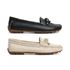 Kit 2 Mocassins Casual Feminino Em Couro Creme+Preto