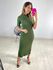 VESTIDO MIDI CANELADO FENDAS VERDE MILITAR